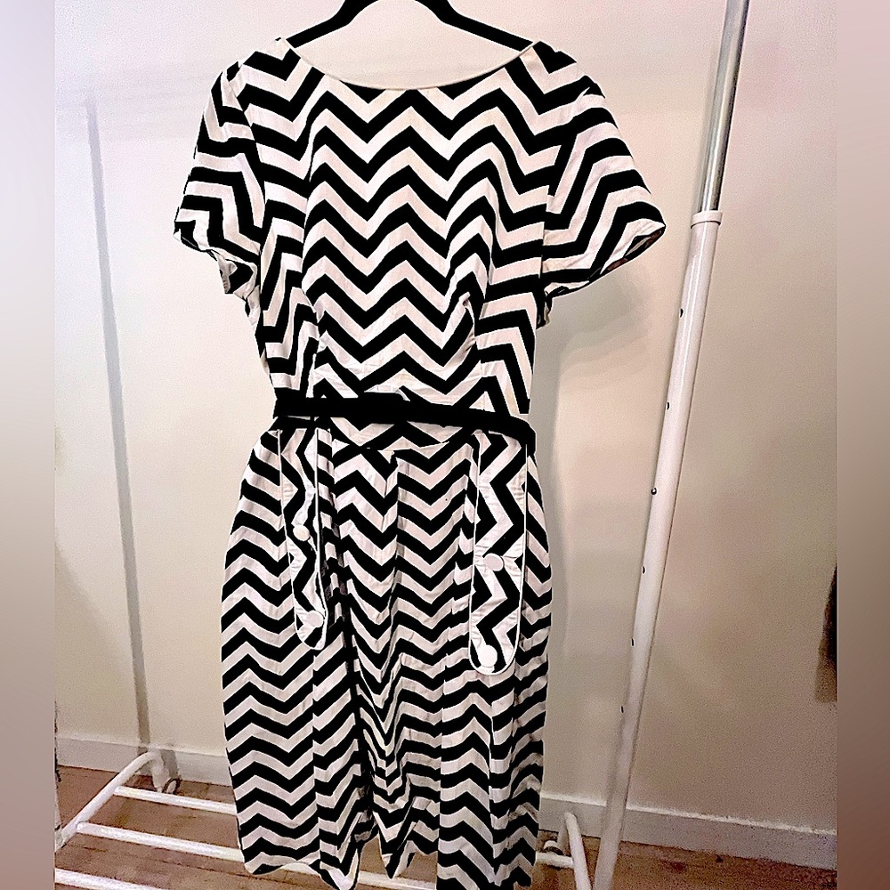 3x Unique Vintage 1950s Style Black & White Chevron Los Feliz Swing Dress cotton